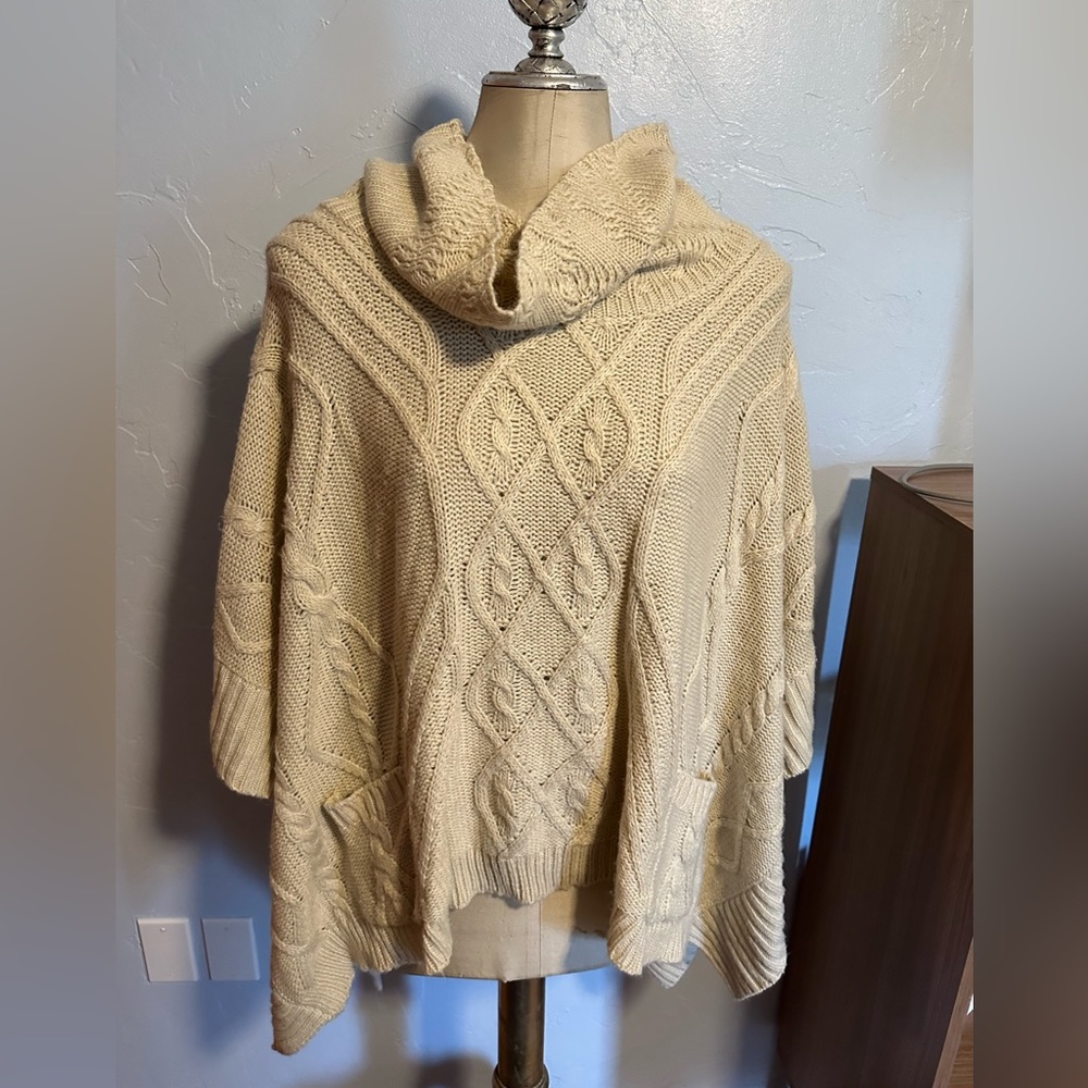bcbg cableknit poncho sweater